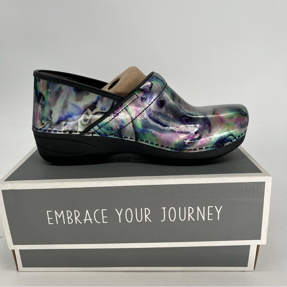 NWT Dansko Iridescent Silver Pearl Women's Clogs multi size - Picture 2 of 9